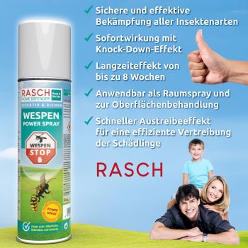 Rasch Home Defender - Wespen Power Spray | Effektive und schnelle Abwehr von Wespen und anderen Insekten | Wespenspray gegen Wespennester und freifliegende Wespen | 400 ml